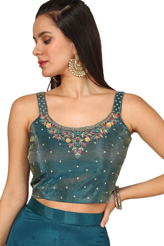 Soch Womens Teal Tissue Embroidered Co-Ord Set With Sequins