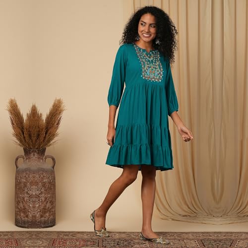 Globus Women Ethnic Dress (GS569745_Green_L)