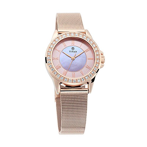 Titan Purple Plain 3 Hands Rose Gold Round Dial Rose Gold Plating A1Stainless Steel Strap Women's Watch - 9798WM04
