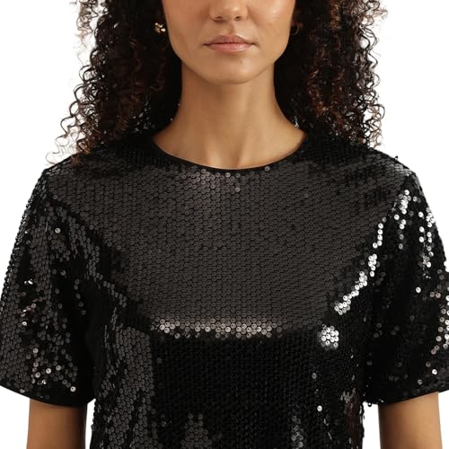 UNITED COLORS OF BENETTON Round Neck Embellished Dress (Size: XS)-24A4BSHNDR08I100 Black