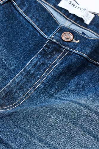 SNITCH Men Blue Casual Plus Size Jeans | Slim Fit Mid Rise Washed Denim with Turned-Up Cuffs | Cotton Blend Fabric with Smooth Texture & Medium Stretch for Summer Wear
