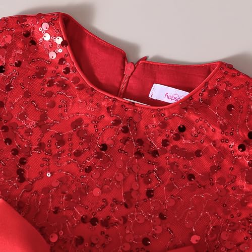 Hopscotch Girls Sleeveless Red Sequin Embellished Bow Dress for Age (6-8 Years)
