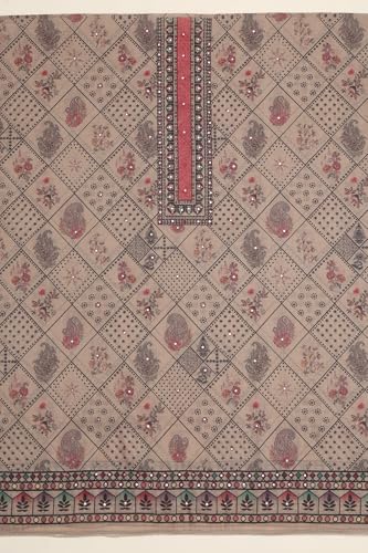 Soch Womens Beige Linen Shimmer Paisley Print Dress Material With Faux Mirror