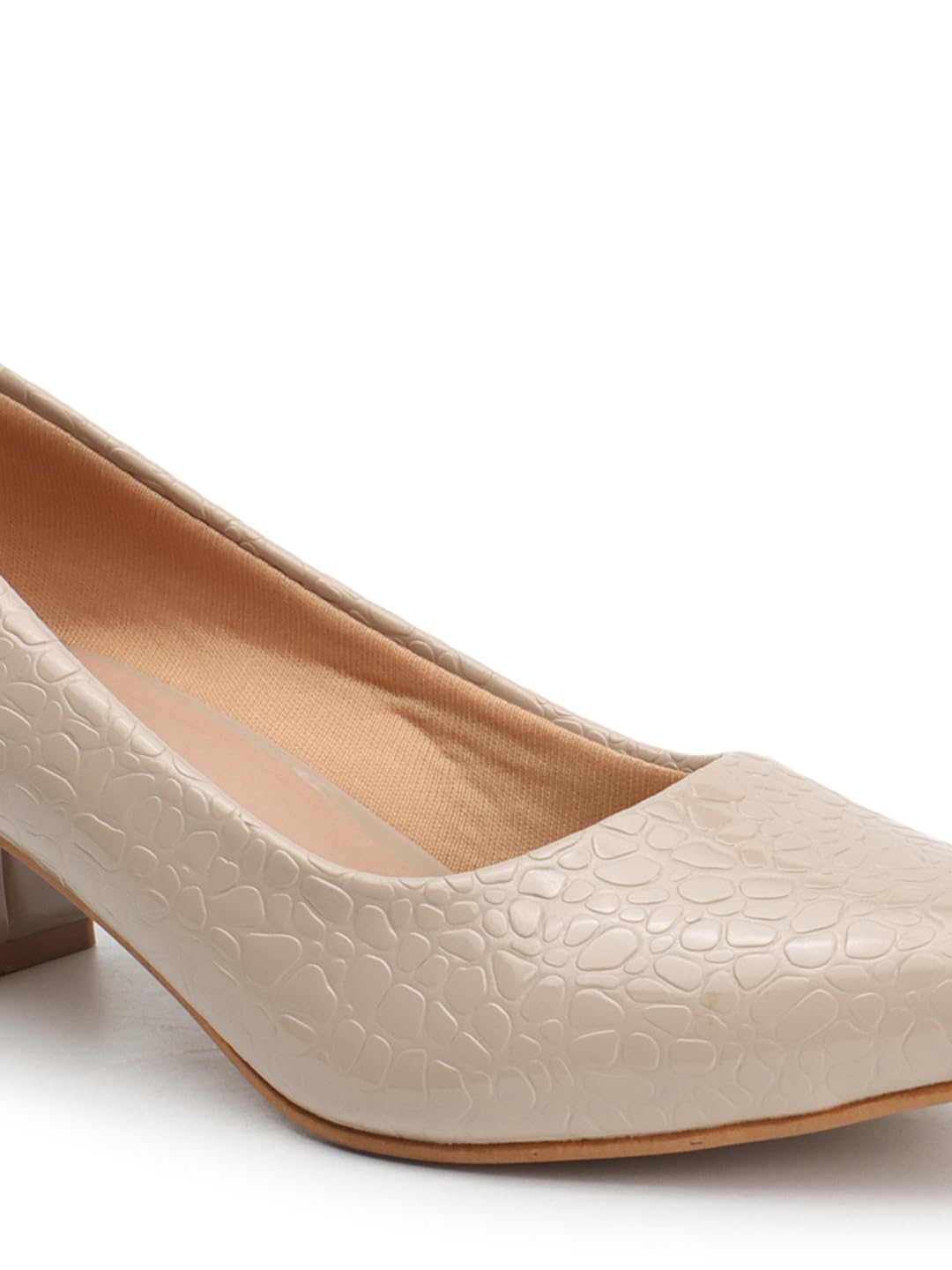 Carlton London Women Beige Stylish Slip-on Pump Shoes with Block Heels, Pointed Toe for Party and Formal Occasions (39)