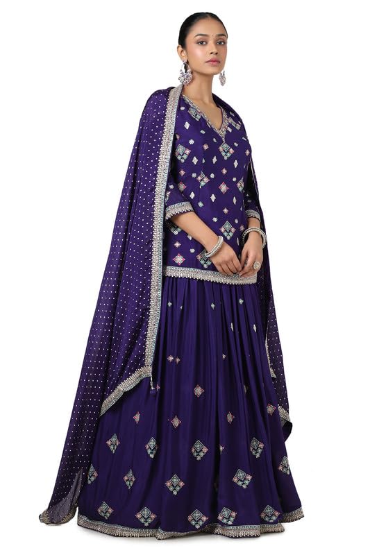 Soch Womens Purple Chinon Embroidered Ghagra Choli With Sequins