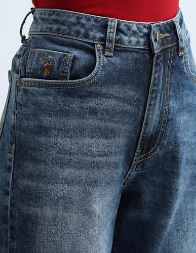 U.S. POLO ASSN. High Rise Wide Leg Jeans (UWAW24JEN158_Blue_28)