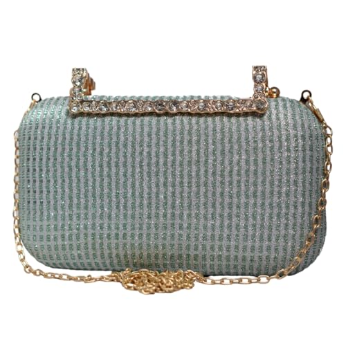 Artklim Sky Blue Shimmery Fabric Party Clutch Bag For Women