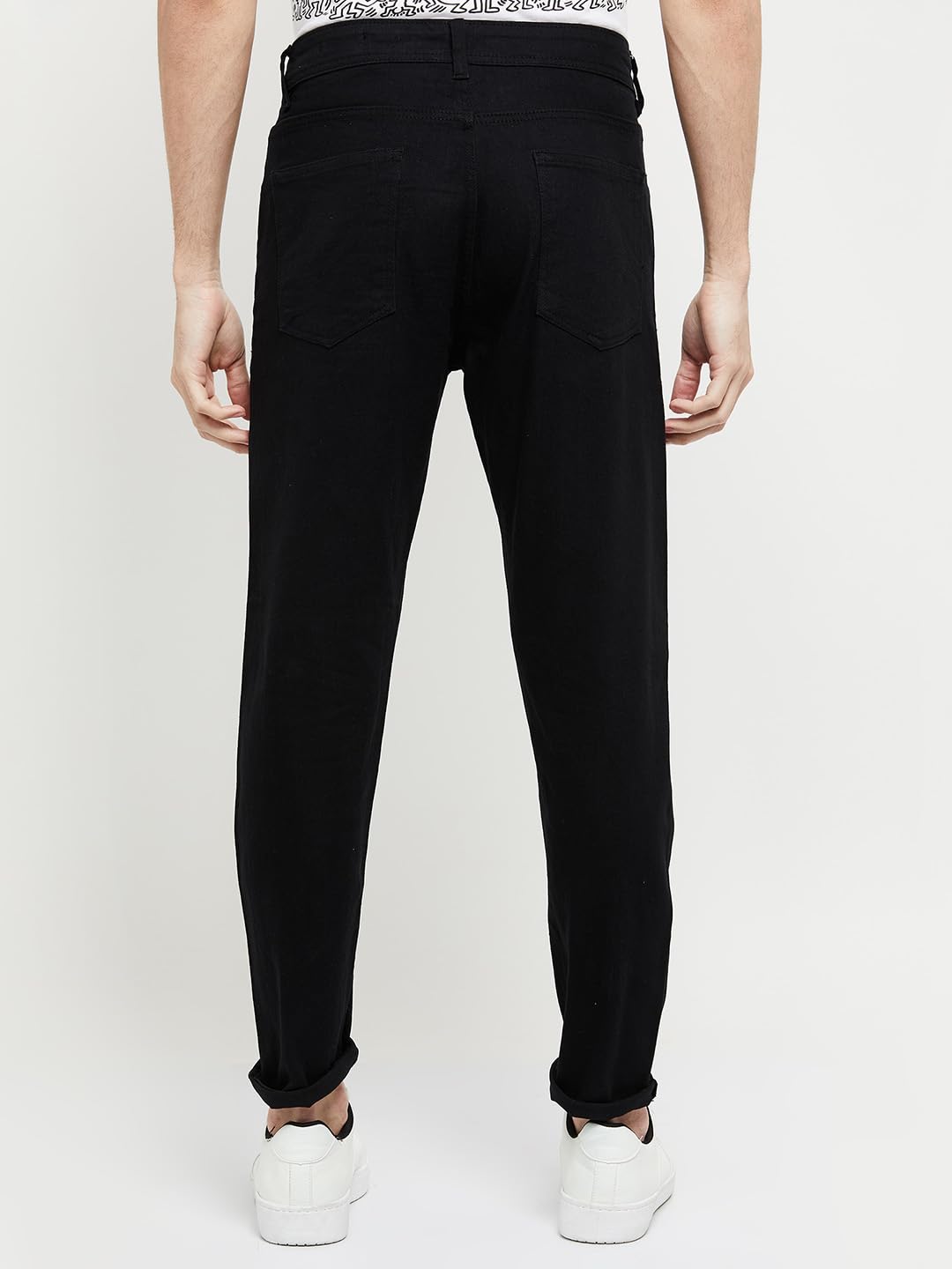 Max Men's Ankle Length Solid Carrot Fit Mid Rise Jeans (Black_34)