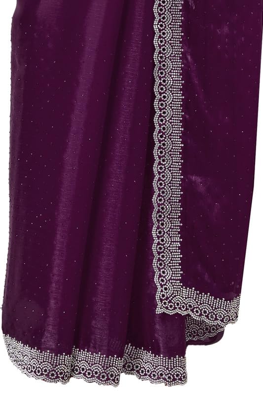 Soch Womens Wine Tissue Saree With Stone Work