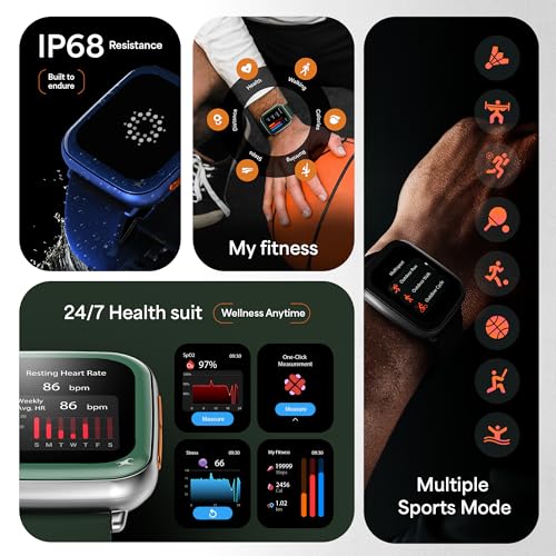 Fastrack Navstar 1.85" AMOLED Square Display Smart Watch with GPS, Offline Voice Command, AI Enabled, 100+ Sports Mode, BT Calling, IP68 Water Resistant Upto 5 Days Battery Life -Forest Green