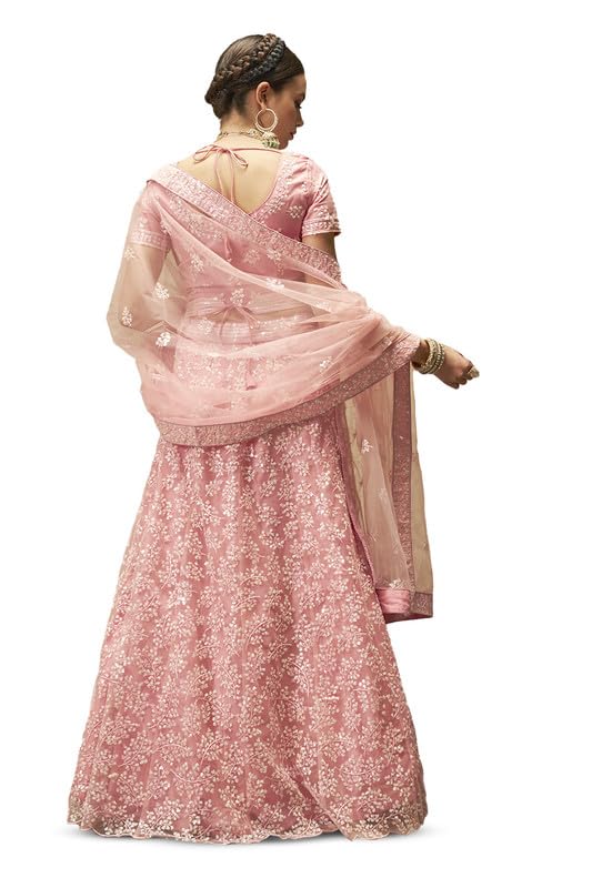 Soch Womens Pink Net All-Over Sequin Embellished Unstitched Lehenga Set with Belt