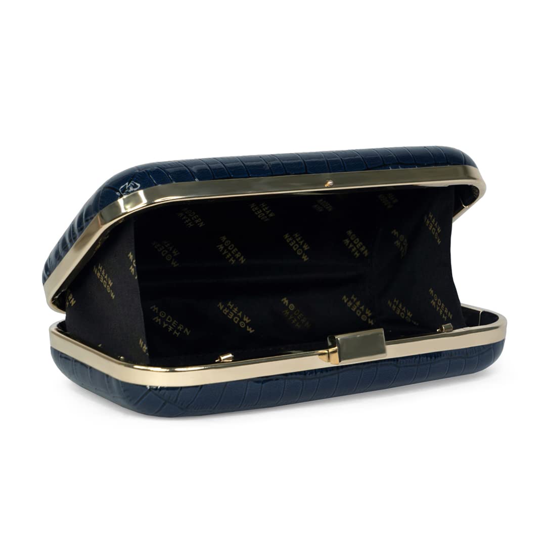 Modern Myth Oxford Blue Faux Croco Skin Party Clutch for Women