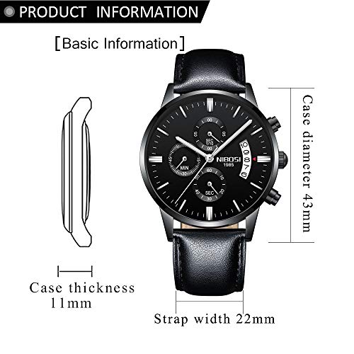 NIBOSI Watches Men Sport Quartz Watches Waterproof Chronograph Wrist Watch Gift Three-Eye 6-Pin Solid Leather Belt Watch | Gift for Men for Birthday and Rakhi (L-BBS)