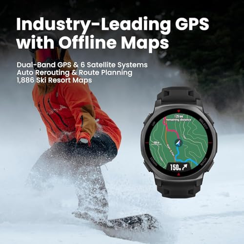 Amazfit T-Rex 3 Pro Outdoor Smart Watch 44mm Sapphire AMOLED Display with Flashlight, Ti Bezel, Dual Band GPS, Offline Maps, 25 Days Battery, 10 ATM, 180+ Sports Mode for Android & iPhone, Black Gold