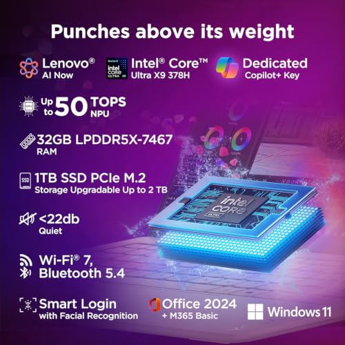 Lenovo Yoga Slim 7 Ultra Aura Edition Intel Evo Core Ultra X9 378H (32GB RAM/1TB SSD/14 (35.5cm)/2.8K WQXGA+ POLED/Copilot+ PC/Windows 11/MSO 365 Basic+Office24/Seashell/975g), 83QK00A4IN