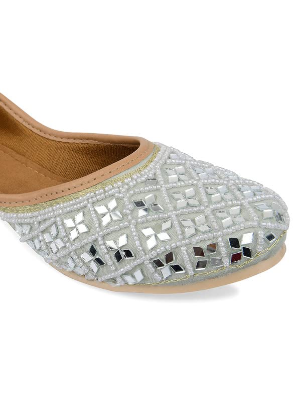 DESI COLOUR Women Ethnic Footwear Mojari/Punjabi Jutti-Mirror Art- Grey