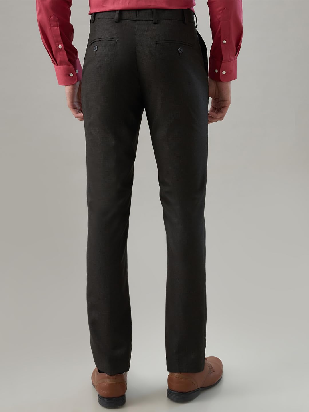 Raymond Men Slim Fit Structure Pattern Polyester Blend Flat Front Formal Trouser Brown