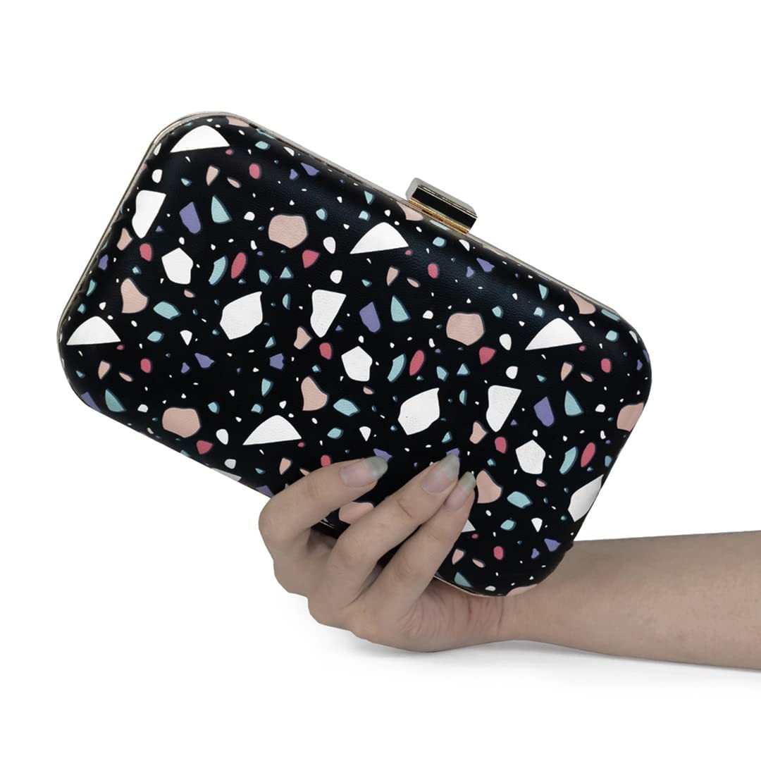 Modern Myth Arm Candy! Abstract Modern Black Printed Party Clutch for Women