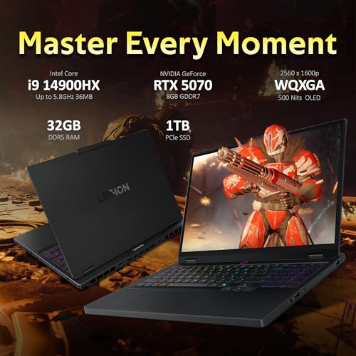 Lenovo Legion 5 15.1" WQXGA 165Hz Gaming Laptop, Intel i9-14900HX, 32GB DDR5, 2TB Storage(1TB SSD+1TB Docking Station Set), NVIDIA GeForce RTX 5070 8GB GDDR7, RGB Backlit Keyboard, Win11, Black