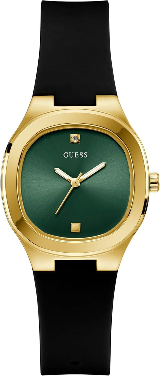 GUESS Silicone Women Green Analog Square Dial Watch- Gw0658L1, Black Band