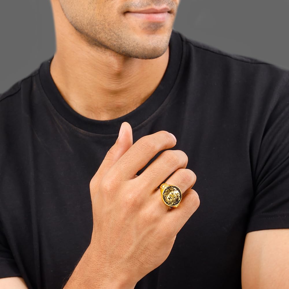 GIVA 925 Silver Golden Roar Of Lion Ring For Him, Adjustable | Gifts for Men and Boys | With Certificate of Authenticity and 925 Stamp | 6 Months Warranty