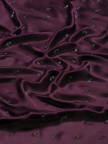 Meena Bazaar Purple Embellished Satin Saree With Blouse Piece