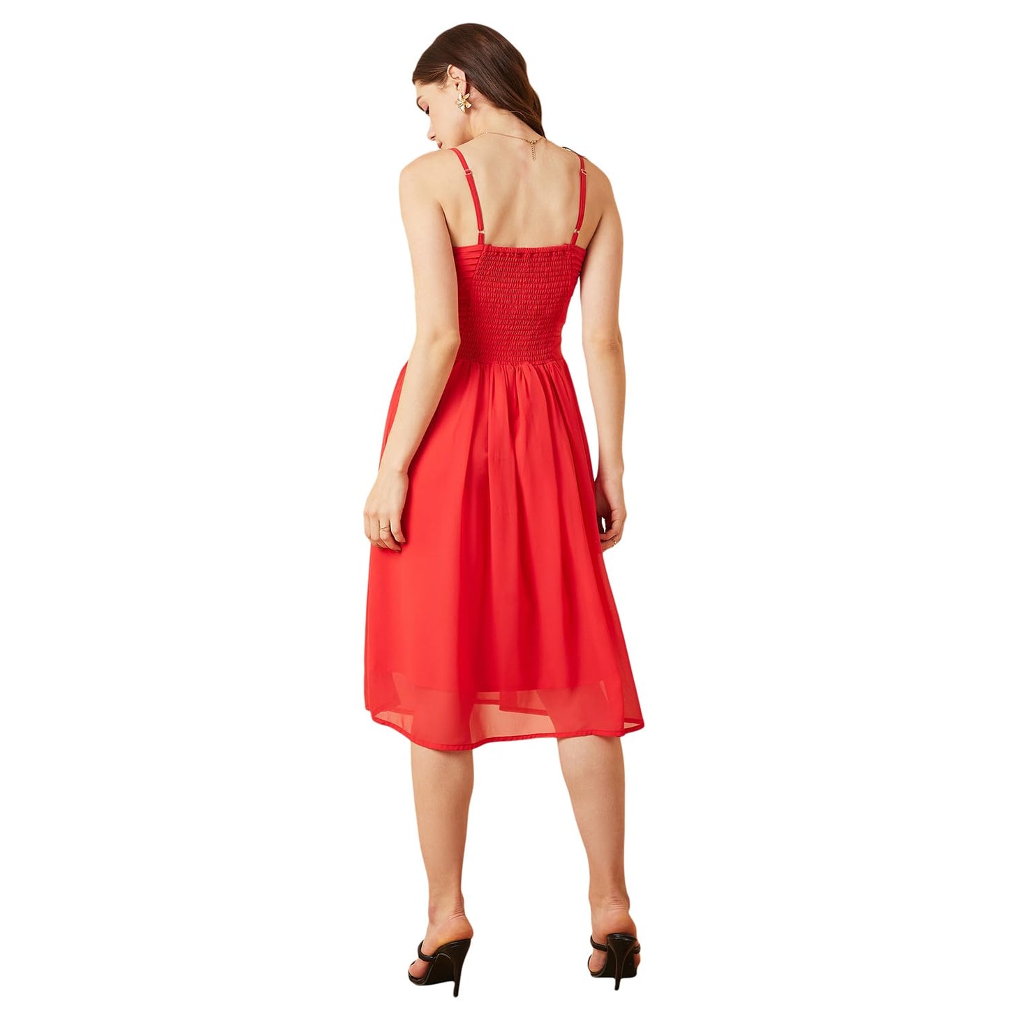 Carlton London Women's Regular Fit Dress (CL8013A_Red L)