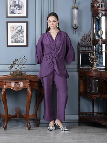 JISORA Women's Russian Silk Co-ord Set 4RCS3066-S Purple S