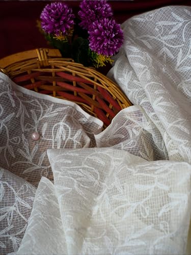 Ada Hand Embroidered Lucknowi Chikankari Ethnic Wear White Kota Doria Dupatta for Women A511222