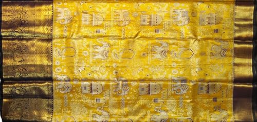 VFCollections Women's Traditional Handloom Kanchipuram Silk Pure Pattu Sarees – Butterfly Butta & Flowers Border | Rich Zari Woven Design | Bridal Saree | Unstitched Blouse (VFC696-3)