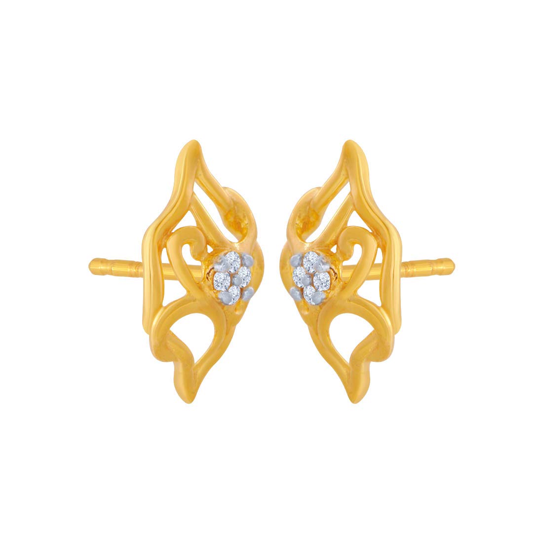 P.C. Chandra Jewellers 14k (585) Yellow Gold and American Diamond Stud Earrings for Women