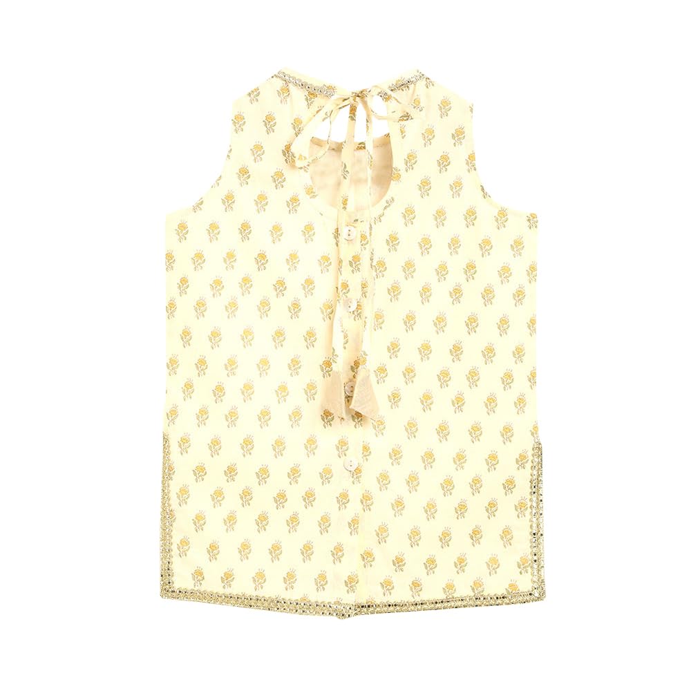 Hopscotch Girls Cotton Blend Lehenga Choli Set Readymade In Yellow Color For Ages (12-24 Months)