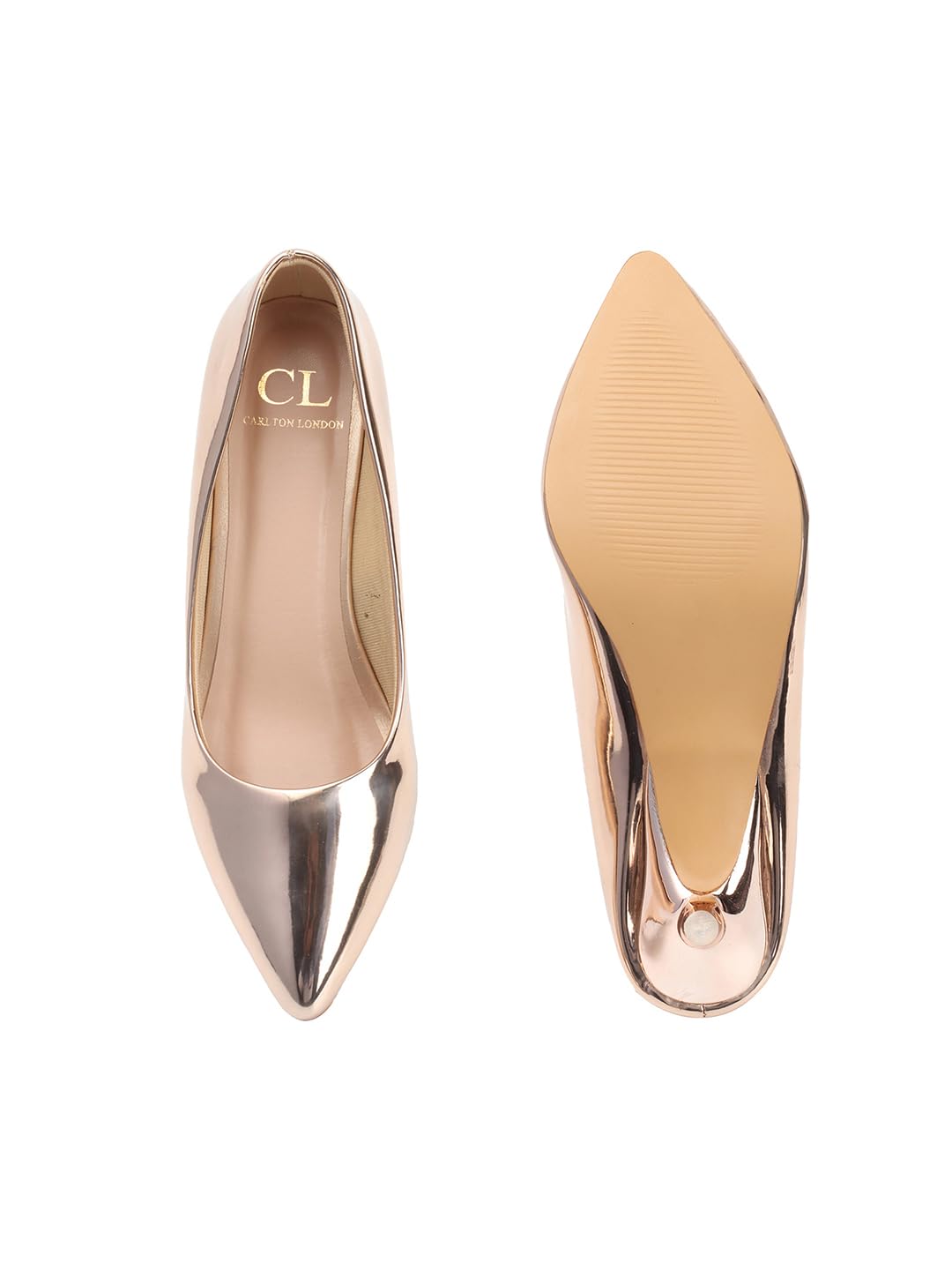 Carlton London Women Rose Gold Stylish Slip-on Pump Shoes with Stiletto Heels, Pointed Toe (39)