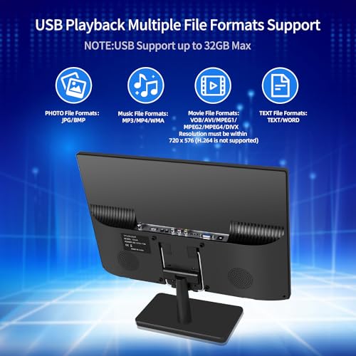 Jexiop 17 inch TV, small flat screen TV with ATSC digital tuner - HDMI & USB port in-dual power - 12 Volt charger cable and AC power suitable-for caravan, kitchen, bedroom