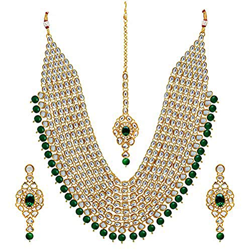 Peora Kundan Pearl Maroon Layered Long Jewellery Necklace Set with Earring Maang Tikka Earrings for Women