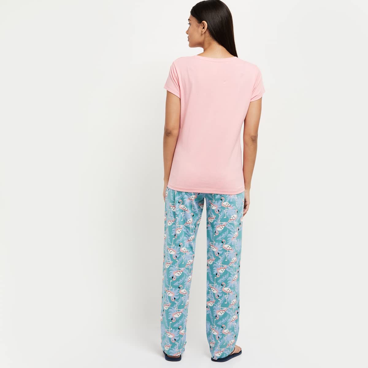 Max Women Printed Round Neck T-Shirt with Elasticated Pyjamas (SU22OTS10PINK)_M