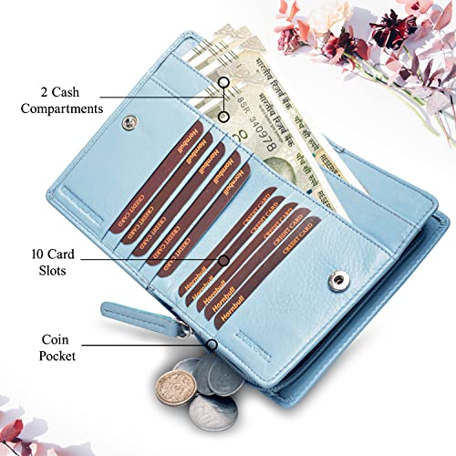 HORNBULL Cathy Sky Blue RFID Blocking Leather Wallet for Women