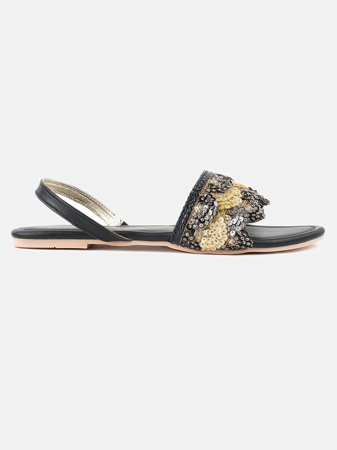 Marc Loire Women's Embroidered and Embellished Flat Fashion Sandals (Black, 5)