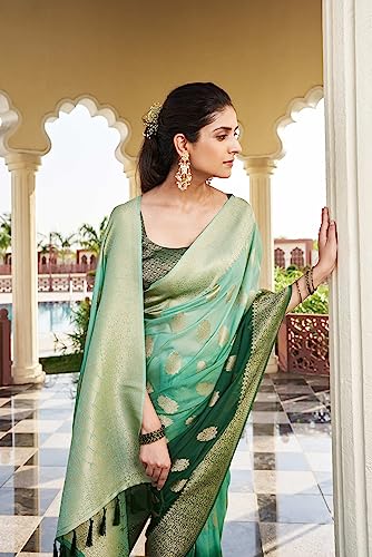 Vardha Women's Banarasi Georgette Saree with Unstitched Blouse Piece - Gold Zari Woven Work Sarees for Wedding (Mahika_679)