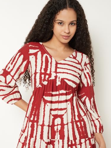 Max Kalki x Max Women Printed A-line Dress (Red_XL)