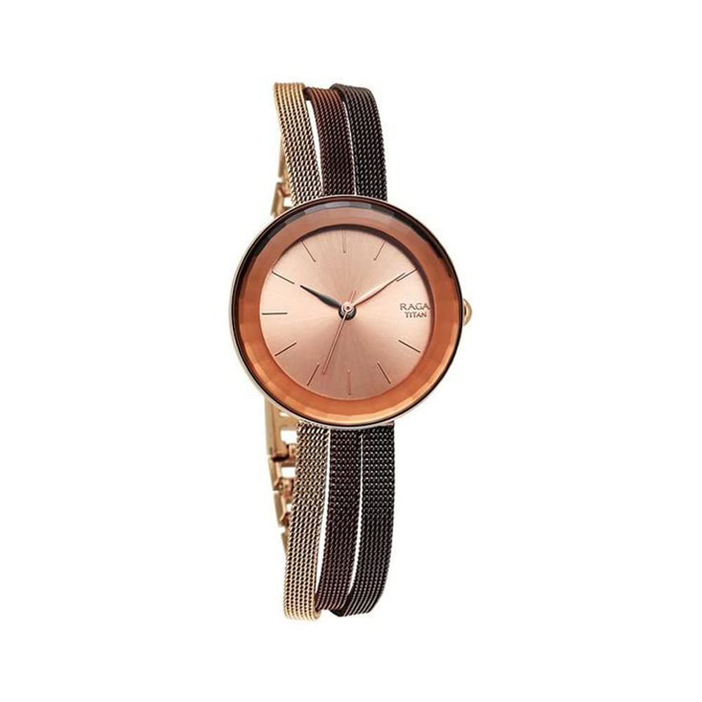 Titan Raga Delight Rose Gold Dial Women Analog Watch with Stainless Steel Strap-NS95153KM01/NT95153KM01