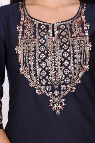 W for Woman Navy Blue Embroidered Straight Kurta - (W11970-222877-XS)