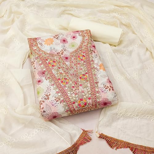 Leeli Peeri Designer Women's Cotton Floral Printed Embroidery Work Unstitched Salwar Suit Dress Material