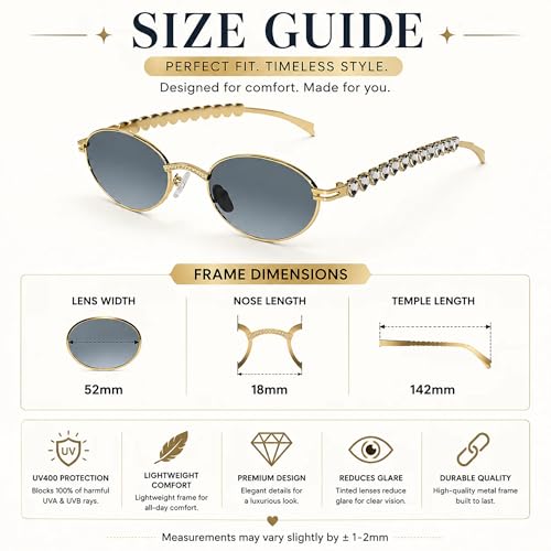 ELINE Luxury Golden Oval Sunglasses for Women | Premium UV Protected Fashion Sunglasses | Stylish Lightweight Designer Shades for Driving, Travel, Beach & Outdoor Wear (Black)