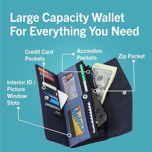 Nautica Polyurethane Money Manager RFID Womens Wallet Clutch Organizer,Blue