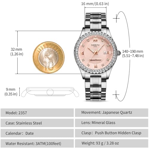 NIBOSI Women Watches Analogue Wrist Watches Watches for Women's & Girls&Miss&Ladies Rose Gold Dial Watch with Stylish Diamond （Rose Gold Silver）
