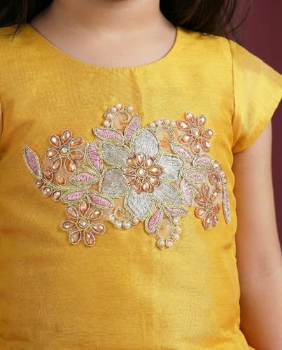 Stanwells Kids Girls Lehenga Choli Ruffle Pattern Dress Half Sleeves Readymade Hand Sequins Embroidery Ethnic Traditional Full Length South Indian Girl Lehnga Choli(Orange)(5-6 Years)