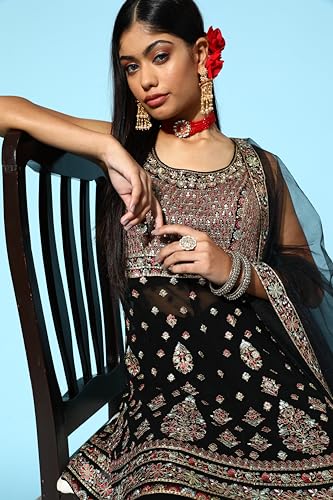 Libas Art Womens Embroidered Georgette Straight Kurta With Palazzos and Dupatta