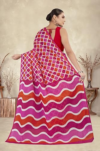 TAMAIRA FASHION Women's Printed Pure Cotton Mulmul Saree Without Blouse Piece(2487_Red&Pink)
