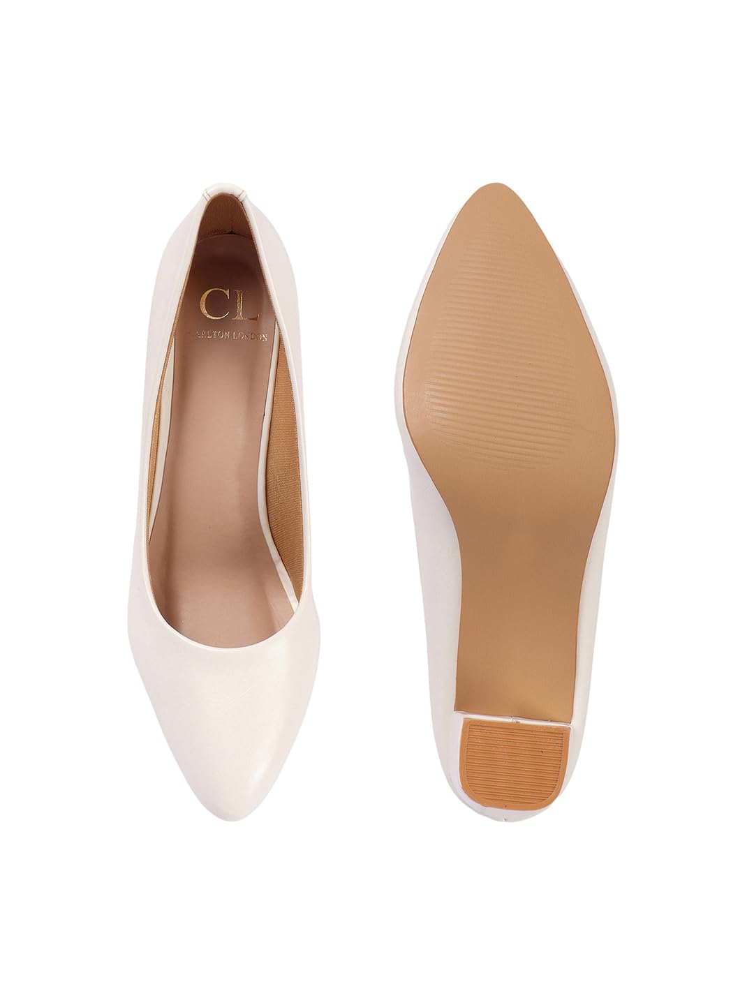 Carlton London Women White Stylish Slip-on Pump Shoes with Block Heels, Pointed Toe for Party and Formal Occasions (39)